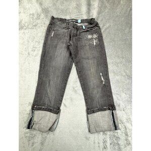 Cult Jeans Women 3 Black Denim Distressed 5-Pockets Straight Leg Classic Zip Fly